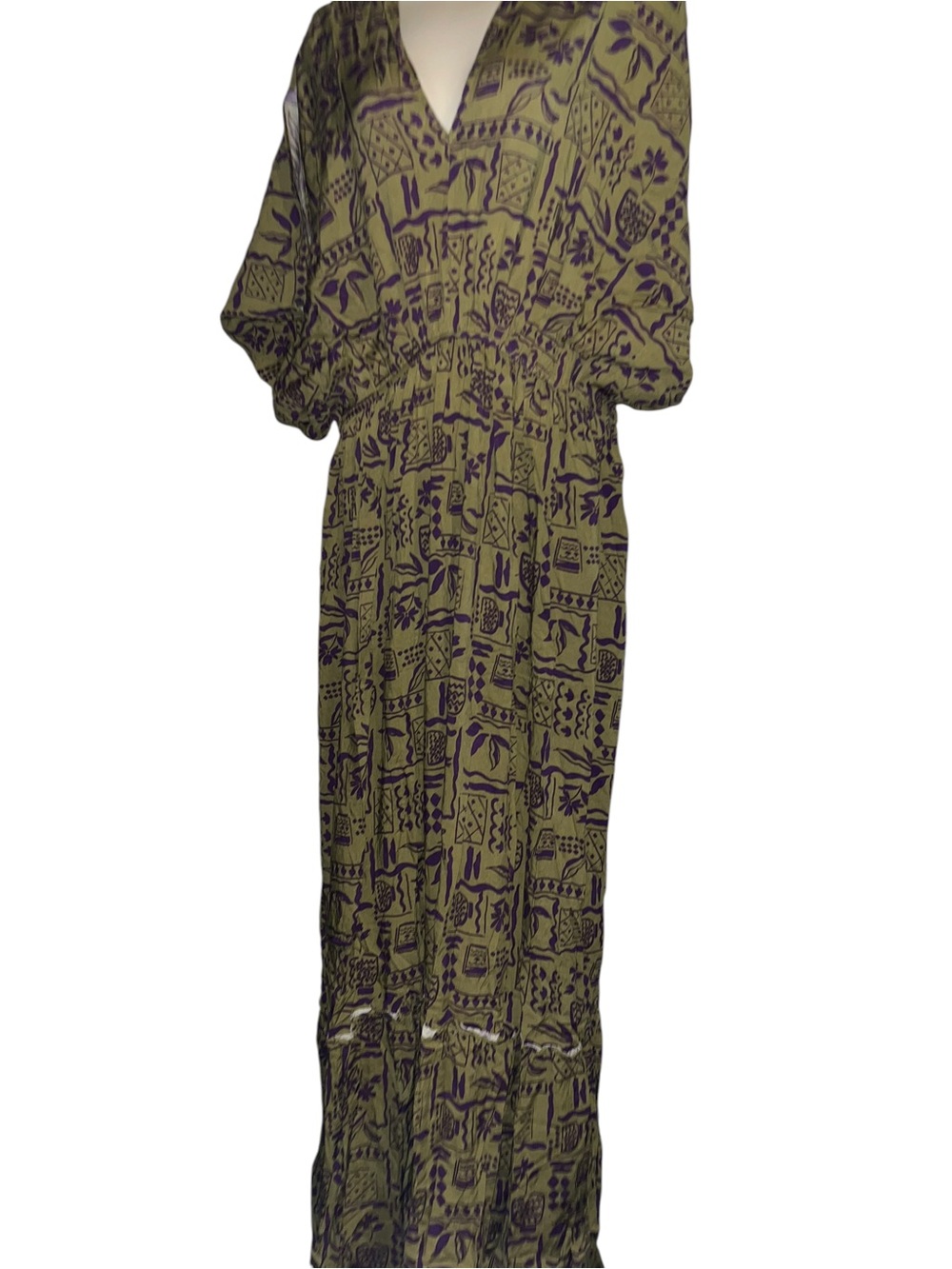 Easel Olive Green & Purple Printed Boho Maxi Dress NWT - Picture 5 of 6